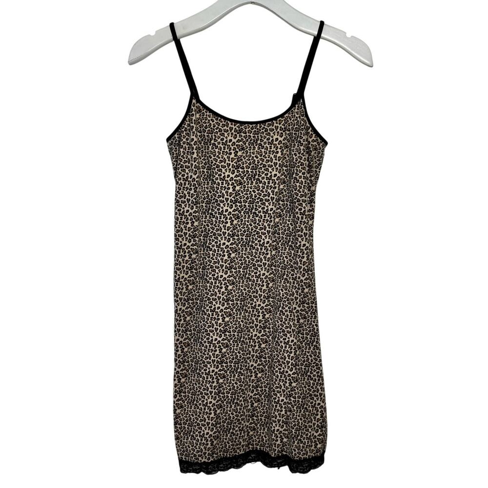 Steve Vintage Y2K Leopard Mini Dress Women S Brown Black Lace Trim Bratz Scary